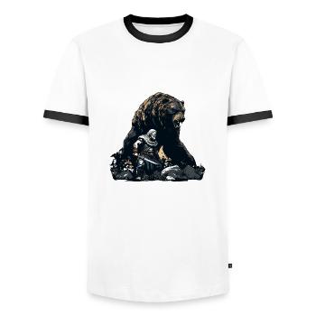 Vikings with a huge bear - Men's Ringer Shirt - white/black - Front - AI Model Female 172 light (172cm) & AI Model Male 178 dark (178cm)