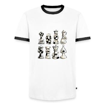 Chess Pieces No. 4 - Men's Ringer Shirt - white/black - Front - AI Model Female 172 light (172cm) & AI Model Male 178 dark (178cm)