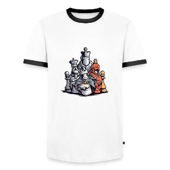 The Chess Shock Team - Men's Ringer Shirt - white/black - Front - AI Model Female 172 light (172cm) & AI Model Male 178 dark (178cm)