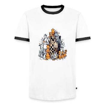 Tour échiquéenne - T-shirt contrasté Homme - blanc/noir - Devant - AI Model Female 172 light (172cm) & AI Model Male 178 dark (178cm)