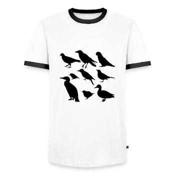 Vögel minimalistisch, Silhouetten - Männer Kontrast-T-Shirt - Weiß/Schwarz - Vorne - AI Model Female 172 light (172cm) & AI Model Male 178 dark (178cm)