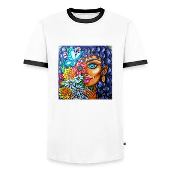 Fille aux fleurs - T-shirt contrasté Homme - blanc/noir - Devant - AI Model Female 172 light (172cm) & AI Model Male 178 dark (178cm)
