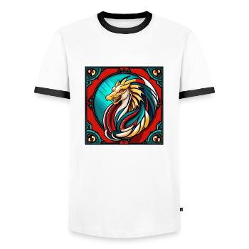 Dragon - Médiéval - Asie - Dragon chinois - Japon - T-shirt contrasté Homme - blanc/noir - Devant - AI Model Female 172 light (172cm) & AI Model Male 178 dark (178cm)