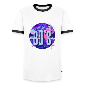 back to the 80s - zürück in die 80er - retro - Männer Kontrast-T-Shirt - Weiß/Schwarz - Vorne - AI Model Female 172 light (172cm) & AI Model Male 178 dark (178cm)