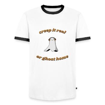 Halloween Ghost - Men's Ringer Shirt - white/black - Front - AI Model Female 172 light (172cm) & AI Model Male 178 dark (178cm)