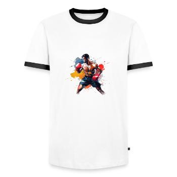 Boxer Focus - Men's Ringer Shirt - white/black - Front - AI Model Female 172 light (172cm) & AI Model Male 178 dark (178cm)