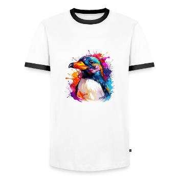 colorful penguin - Men's Ringer Shirt - white/black - Front - AI Model Female 172 light (172cm) & AI Model Male 178 dark (178cm)