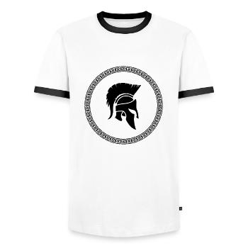 spartaner 1 - Männer Kontrast-T-Shirt - Weiß/Schwarz - Vorne - AI Model Female 172 light (172cm) & AI Model Male 178 dark (178cm)