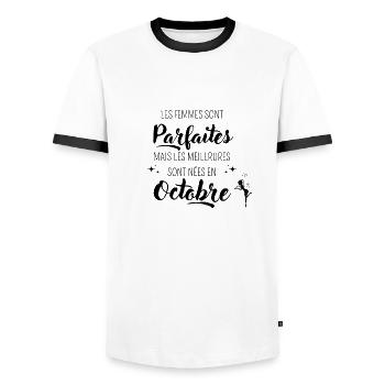 Femmes parfaites nées en octobre - T-shirt contrasté Homme - blanc/noir - Devant - AI Model Female 172 light (172cm) & AI Model Male 178 dark (178cm)