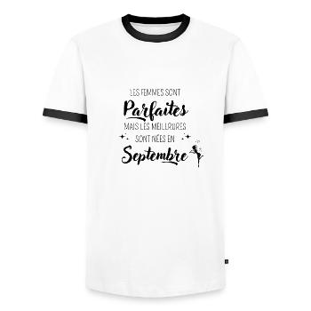 Femmes parfaites nées en septembre - T-shirt contrasté Homme - blanc/noir - Devant - AI Model Female 172 light (172cm) & AI Model Male 178 dark (178cm)