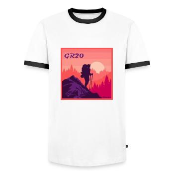 GR20 Grande Randonnée Corse trekking marche - T-shirt contrasté Homme - blanc/noir - Devant - AI Model Female 172 light (172cm) & AI Model Male 178 dark (178cm)