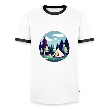Camping Camping-car Cadeau Camping Caravan Camp - T-shirt contrasté Homme - blanc/noir - Devant - AI Model Female 172 light (172cm) & AI Model Male 178 dark (178cm)