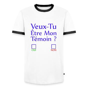 Veux tu être mon témoin ? - T-shirt contrasté Homme - blanc/noir - Devant - AI Model Female 172 light (172cm) & AI Model Male 178 dark (178cm)