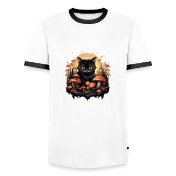 Champignons de chat Champignons Cottagecore - T-shirt contrasté Homme - blanc/noir - Devant - AI Model Female 172 light (172cm) & AI Model Male 178 dark (178cm)