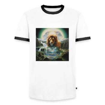 Lion Divination - Men's Ringer Shirt - white/black - Front - AI Model Female 172 light (172cm) & AI Model Male 178 dark (178cm)