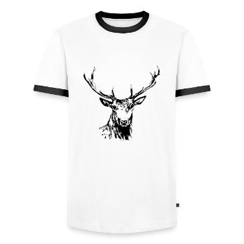 Hirsch - Männer Kontrast-T-Shirt - Weiß/Schwarz - Vorne - AI Model Female 172 light (172cm) & AI Model Male 178 dark (178cm)