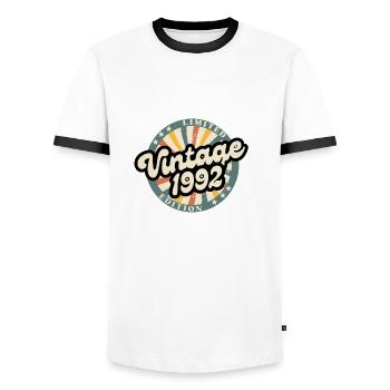 Limitierte Vintage-Auflage 1992 - Männer Kontrast-T-Shirt - Weiß/Schwarz - Vorne - AI Model Female 172 light (172cm) & AI Model Male 178 dark (178cm)