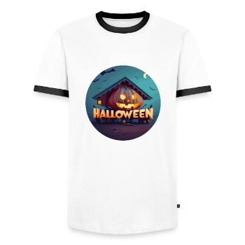 Kürbisse und Zaubersprüche: Halloween mit Stil - Männer Kontrast-T-Shirt - Weiß/Schwarz - Vorne - AI Model Female 172 light (172cm) & AI Model Male 178 dark (178cm)