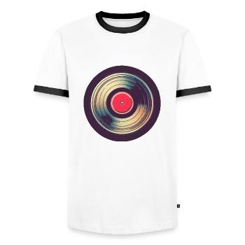 Disque vinyle rétro - T-shirt contrasté Homme - blanc/noir - Devant - AI Model Female 172 light (172cm) & AI Model Male 178 dark (178cm)