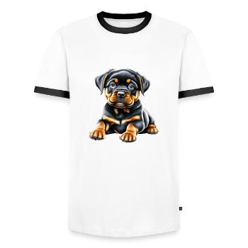 Rottweiler chiot chien Rottweiler chiot chiens - T-shirt contrasté Homme - blanc/noir - Devant - AI Model Female 172 light (172cm) & AI Model Male 178 dark (178cm)