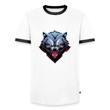 loup en colère - T-shirt contrasté Homme - blanc/noir - Devant - AI Model Female 172 light (172cm) & AI Model Male 178 dark (178cm)