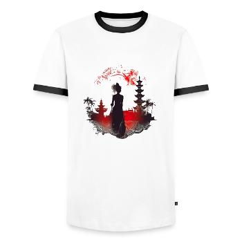 Bali, the island in Indonesia - Men's Ringer Shirt - white/black - Front - AI Model Female 172 light (172cm) & AI Model Male 178 dark (178cm)