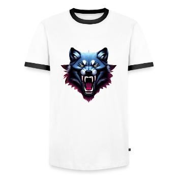 wolf - Men's Ringer Shirt - white/black - Front - AI Model Female 172 light (172cm) & AI Model Male 178 dark (178cm)