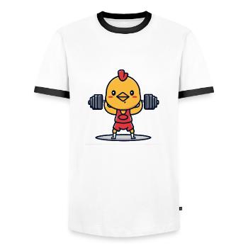 Chicken Fitness Gym Cute Chicken Weightlifting Gift - Men's Ringer Shirt - white/black - Front - AI Model Female 172 light (172cm) & AI Model Male 178 dark (178cm)