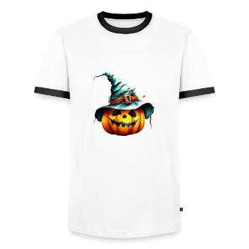 Halloween Pumpkin Costume Gift Pumpkin Costume - Men's Ringer Shirt - white/black - Front - AI Model Female 172 light (172cm) & AI Model Male 178 dark (178cm)