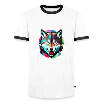 Colorful Wolf - Men's Ringer Shirt - white/black - Front - AI Model Female 172 light (172cm) & AI Model Male 178 dark (178cm)