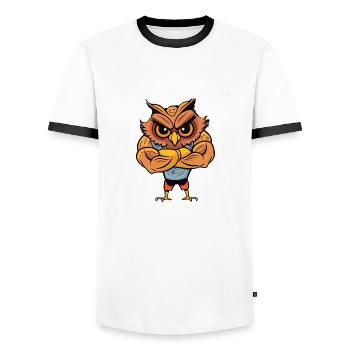 Bodybuilder Eule - Männer Kontrast-T-Shirt - Weiß/Schwarz - Vorne - AI Model Female 172 light (172cm) & AI Model Male 178 dark (178cm)