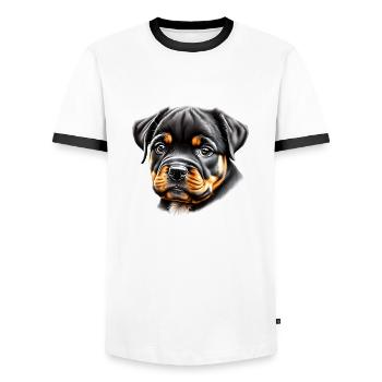 Rottweiler Chien Chiot Rottweiler Puppy Chiens - T-shirt contrasté Homme - blanc/noir - Devant - AI Model Female 172 light (172cm) & AI Model Male 178 dark (178cm)