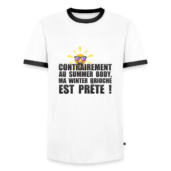 summer body winter brioche prete humour soleil bla - T-shirt contrasté Homme - blanc/noir - Devant - AI Model Female 172 light (172cm) & AI Model Male 178 dark (178cm)