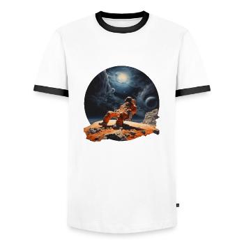 A cosmonaut on vacation - Men's Ringer Shirt - white/black - Front - AI Model Female 172 light (172cm) & AI Model Male 178 dark (178cm)
