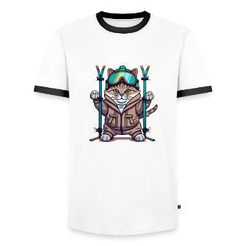 Katze Ski Wintersport Skifahrer Geschenk - Männer Kontrast-T-Shirt - Weiß/Schwarz - Vorne - AI Model Female 172 light (172cm) & AI Model Male 178 dark (178cm)