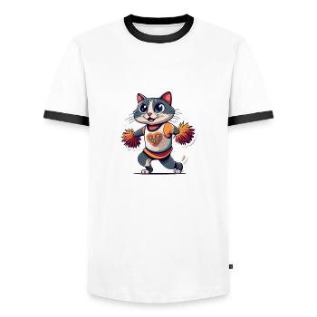 Cheerleader Katze Cheerleading Geschenkidee - Männer Kontrast-T-Shirt - Weiß/Schwarz - Vorne - AI Model Female 172 light (172cm) & AI Model Male 178 dark (178cm)