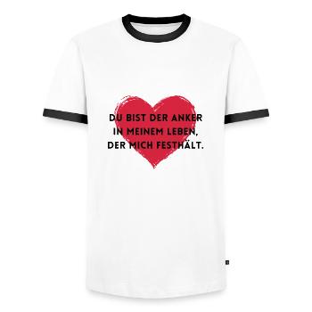 Du bist der Anker der mich festhält. - Männer Kontrast-T-Shirt - Weiß/Schwarz - Vorne - AI Model Female 172 light (172cm) & AI Model Male 178 dark (178cm)