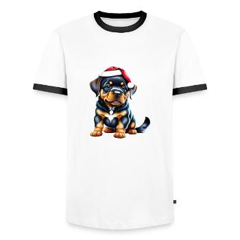 Rottweiler Chien Chiot Rottweiler Puppy Chiens - T-shirt contrasté Homme - blanc/noir - Devant - AI Model Female 172 light (172cm) & AI Model Male 178 dark (178cm)