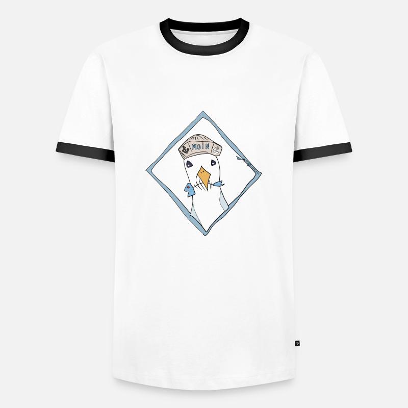 Moin Seemöwe im Diamantrahmen - Männer Kontrast-T-Shirt - Weiß/Schwarz