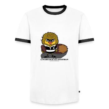 LA NAISSANCE D'UN RUGBYMAN ! - T-shirt contrasté Homme - blanc/noir - Devant - AI Model Female 172 light (172cm) & AI Model Male 178 dark (178cm)