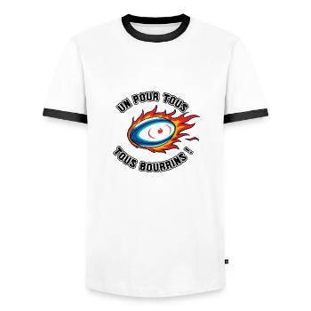UN POUR TOUS, TOUS BOURRINS ! (rugby) - T-shirt contrasté Homme - blanc/noir - Devant - AI Model Female 172 light (172cm) & AI Model Male 178 dark (178cm)