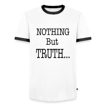 NothingButTruthVect - Men's Ringer Shirt - white/black - Front - AI Model Female 172 light (172cm) & AI Model Male 178 dark (178cm)