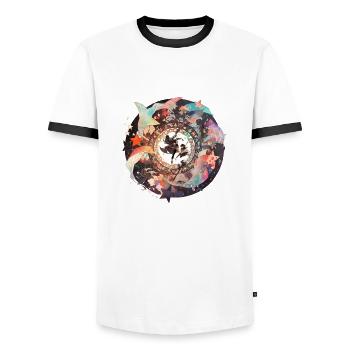 Sprint to the Heart of the Universe - Men's Ringer Shirt - white/black - Front - AI Model Female 172 light (172cm) & AI Model Male 178 dark (178cm)
