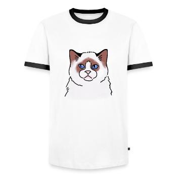 Poupée de chiffon Visage de chat malheureux - T-shirt contrasté Homme - blanc/noir - Devant - AI Model Female 172 light (172cm) & AI Model Male 178 dark (178cm)