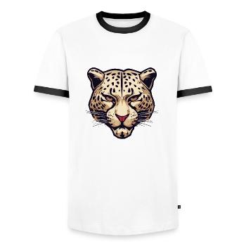 Leopard / Cheetah / Animal / Animal Print / Pattern - Men's Ringer Shirt - white/black - Front - AI Model Female 172 light (172cm) & AI Model Male 178 dark (178cm)