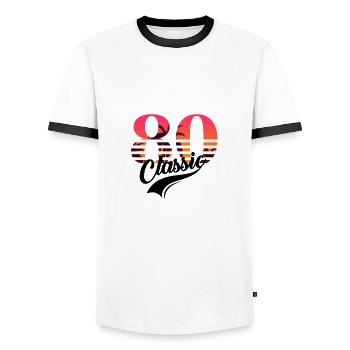 Jahrgang 1980-80 Jahre - Männer Kontrast-T-Shirt - Weiß/Schwarz - Vorne - AI Model Female 172 light (172cm) & AI Model Male 178 dark (178cm)