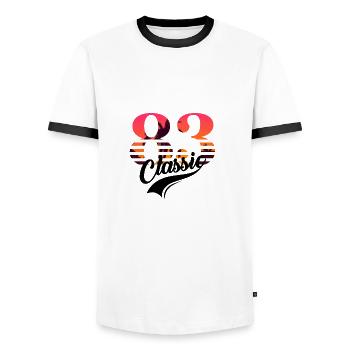 Vintage 1983-83rd Birthday - Men's Ringer Shirt - white/black - Front - AI Model Female 172 light (172cm) & AI Model Male 178 dark (178cm)