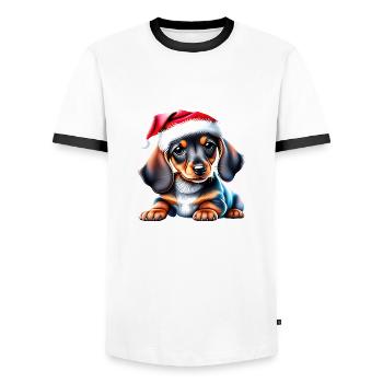 Dachshund Christmas X-Mas Dog Dachshund Puppy - Men's Ringer Shirt - white/black - Front - AI Model Female 172 light (172cm) & AI Model Male 178 dark (178cm)