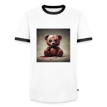 scary bloody toy teddy - Männer Kontrast-T-Shirt - Weiß/Schwarz - Vorne - AI Model Female 172 light (172cm) & AI Model Male 178 dark (178cm)