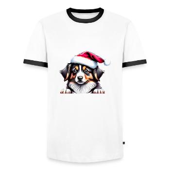 Australian Shepherd Christmas Dog Owner - Men's Ringer Shirt - white/black - Front - AI Model Female 172 light (172cm) & AI Model Male 178 dark (178cm)